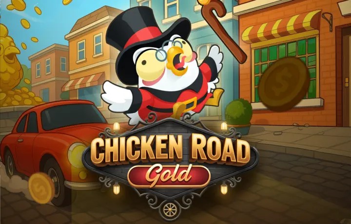 Chicken Road Gold online game logo by InOut on spinsteins.it